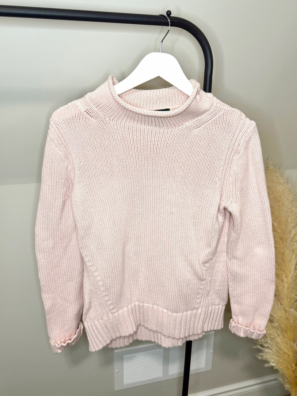 J. Crew Light Pink Chunk Knit Rollneck Cotton Sweater